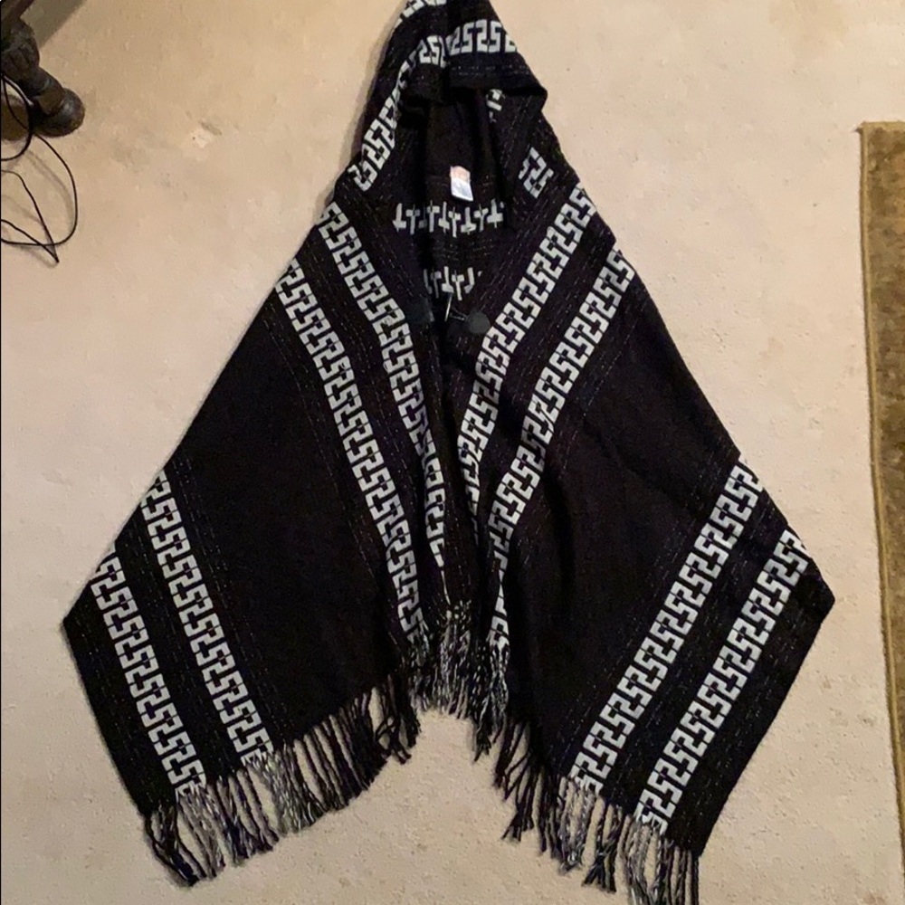 Free People hooded fringe poncho